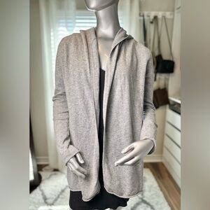 100% Cashmere Hooded Gray Cardigan Sweater Gasy Tiana XL Soft Luxury